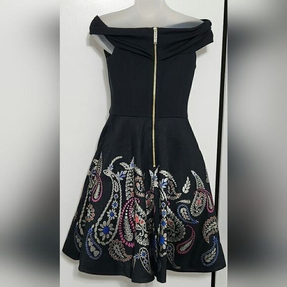 TED BAKER ADZE BARDOT METALLIC SKATER DRESSS size 1 USA XS - Picture 11 of 15